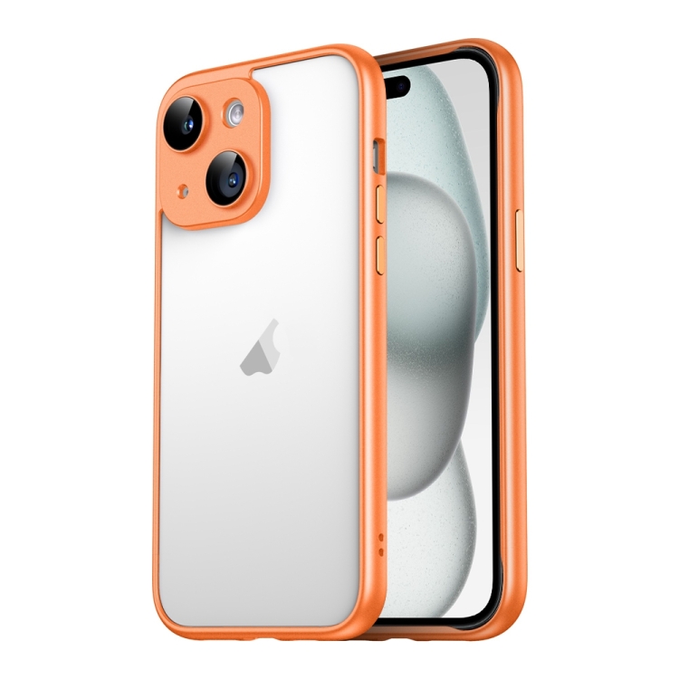 

For iPhone 15 Macaron PC Phone Pure Border Frame with Lens Glass Film(Orange)