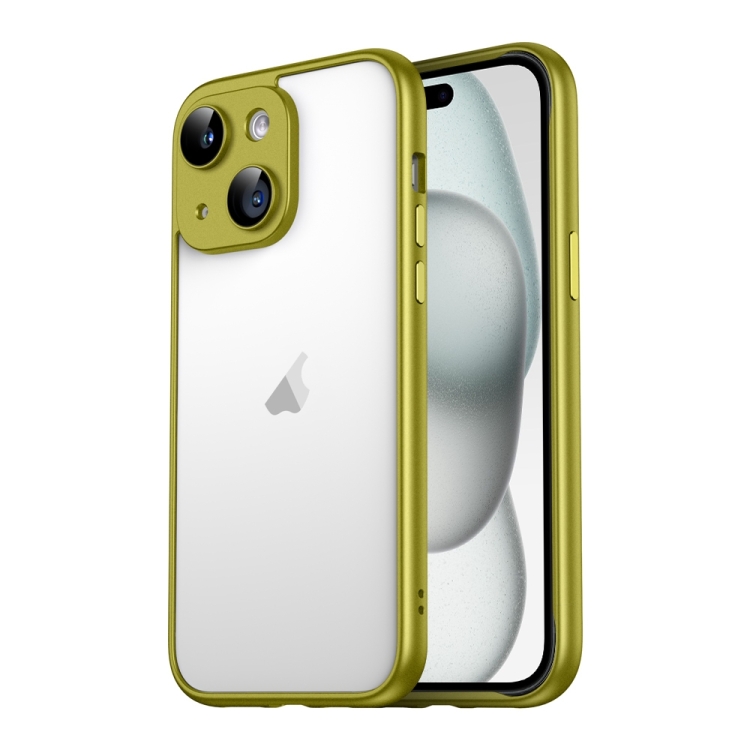 

For iPhone 15 Plus Macaron PC Phone Pure Border Frame with Lens Glass Film(Green)