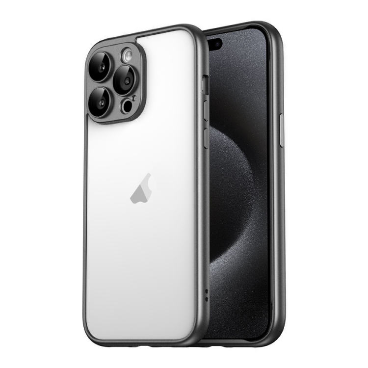 

For iPhone 15 Pro Macaron PC Phone Pure Border Frame with Lens Glass Film(Black)