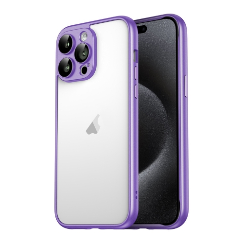 

For iPhone 15 Pro Macaron PC Phone Pure Border Frame with Lens Glass Film(Purple)