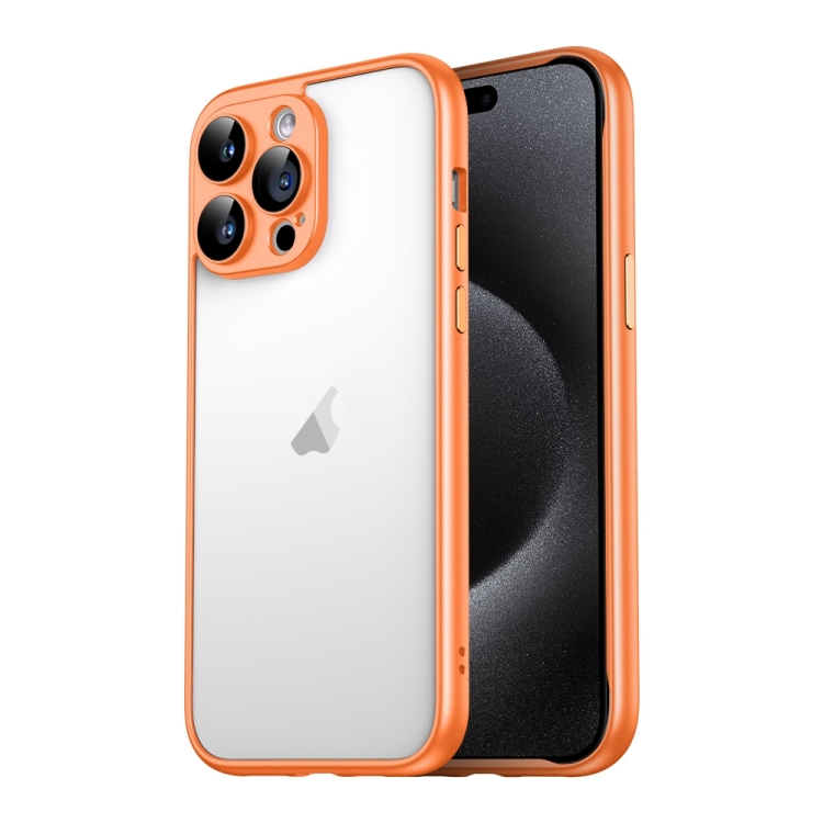 

For iPhone 15 Pro Macaron PC Phone Pure Border Frame with Lens Glass Film(Orange)