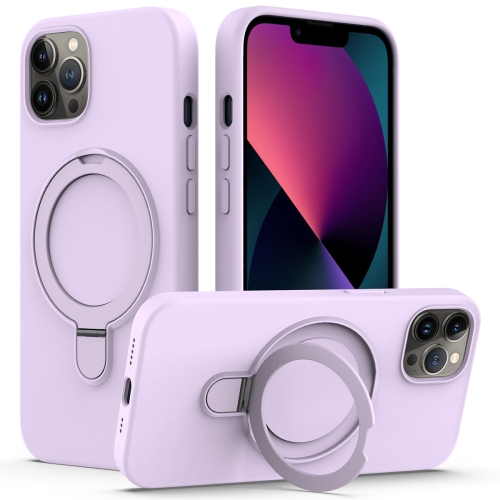 

For iPhone 12 Pro MagSafe Magnetic Liquid Silicone Phone Case with Ring Holder(Lilac Purple)