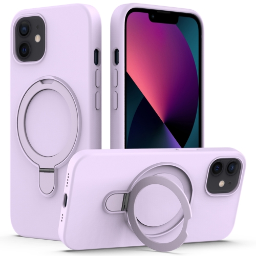 

For iPhone 12 MagSafe Magnetic Liquid Silicone Phone Case with Ring Holder(Lilac Purple)