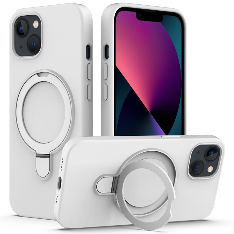 

For iPhone 13 MagSafe Magnetic Liquid Silicone Phone Case with Ring Holder(White)