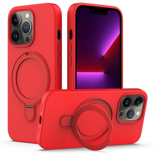 

For iPhone 14 Pro Max Liquid Silicone MagSafe Magnetic Phone Case with Ring Holder(Red)