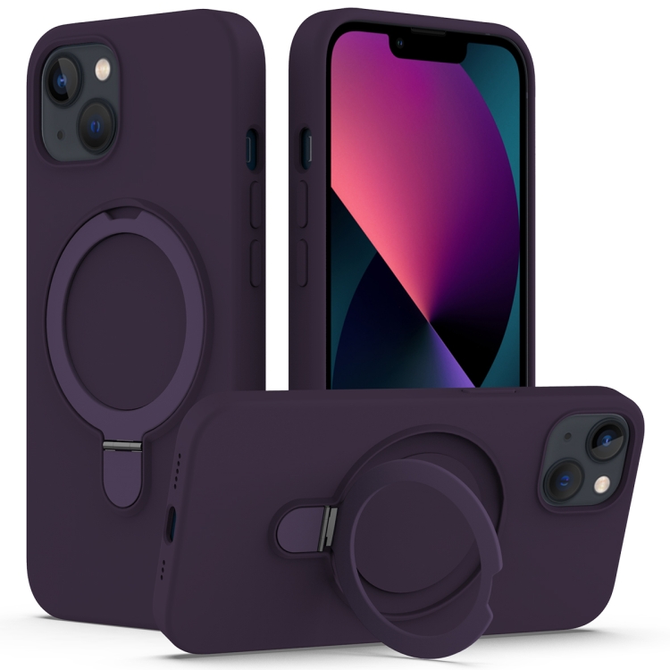 

For iPhone 15 Liquid Silicone MagSafe Magnetic Phone Case with Ring Holder(Purple)
