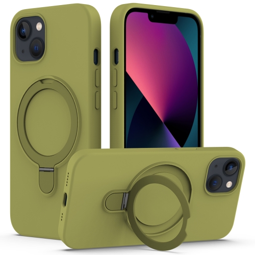 

For iPhone 15 Plus MagSafe Magnetic Liquid Silicone Phone Case with Ring Holder(Willow Green)
