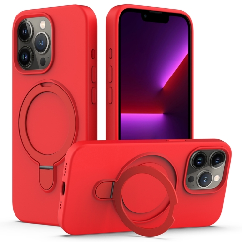 

For iPhone 15 Pro Liquid Silicone MagSafe Magnetic Phone Case with Ring Holder(Red)