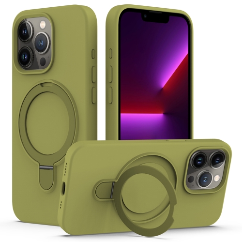 

For iPhone 15 Pro MagSafe Magnetic Liquid Silicone Phone Case with Ring Holder(Willow Green)