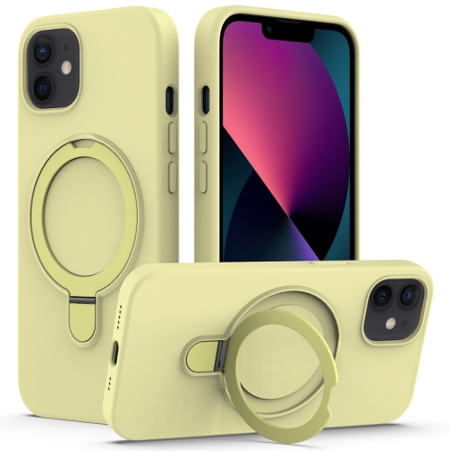 

For iPhone 11 MagSafe Magnetic Liquid Silicone Phone Case with Ring Holder(Yellow)