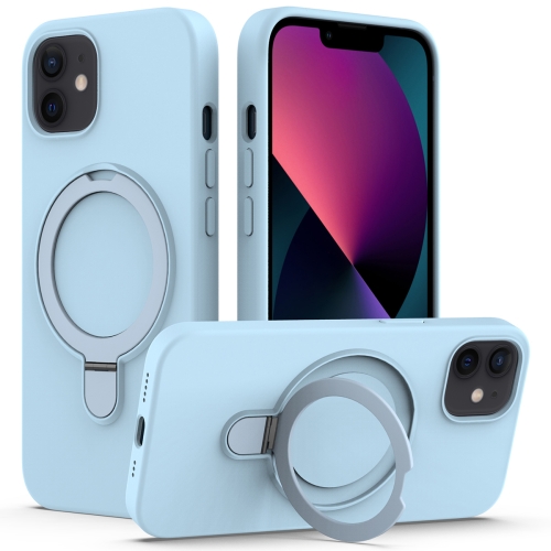 

For iPhone 11 MagSafe Magnetic Liquid Silicone Phone Case with Ring Holder(Sky Blue)