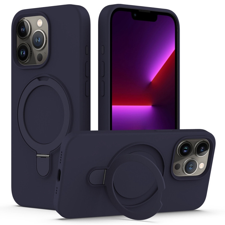 

For iPhone 16 Pro Liquid Silicone MagSafe Magnetic Phone Case with Ring Holder(Midnight Blue)
