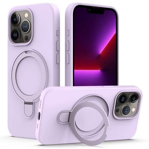 

For iPhone 16 Pro Liquid Silicone MagSafe Magnetic Phone Case with Ring Holder(Lilac Purple)