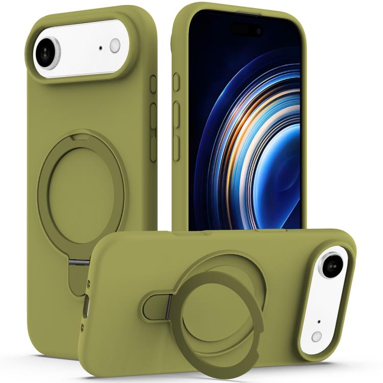 

For iPhone Air Liquid Silicone MagSafe Magnetic Phone Case with Ring Holder(Willow Green)