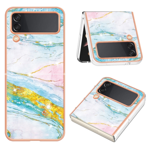 

For Samsung Galaxy Z Flip3 5G Electroplating Marble Dual-side IMD Phone Case(Green 004)