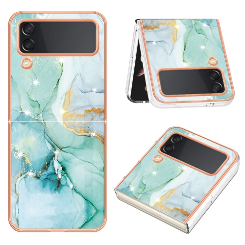 

For Samsung Galaxy Z Flip3 5G Electroplating Marble Dual-side IMD Phone Case(Green 003)