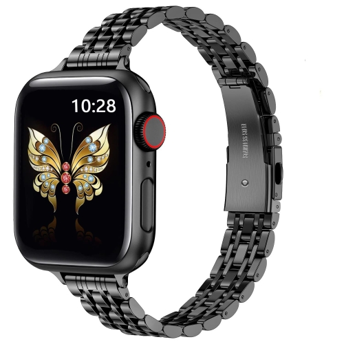 For Apple Watch SE 2023 44mm Slim Seven Bead Slingshot Buckle Metal Watch Band(Black) for samsung galaxy watch 4 watch 5 20mm nylon braided metal buckle watch band gray