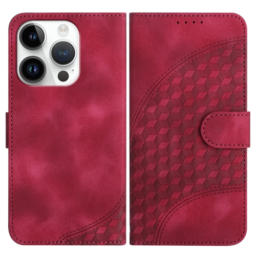 

For iPhone 15 Pro YX0060 Elephant Head Embossed Phone Leather Case with Lanyard(Rose Red)