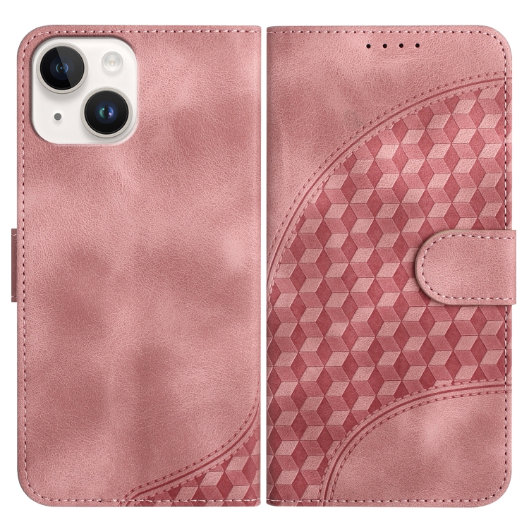 

For iPhone 15 YX0060 Elephant Head Embossed Phone Leather Case with Lanyard(Pink)