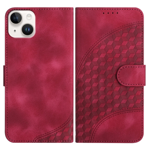 

For iPhone 14 Plus YX0060 Elephant Head Embossed Phone Leather Case with Lanyard(Rose Red)