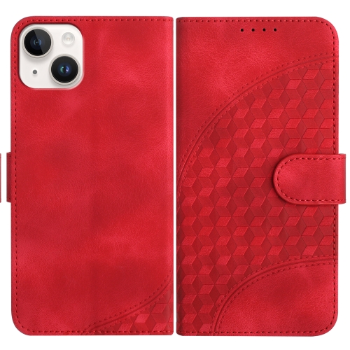 

For iPhone 14 Plus YX0060 Elephant Head Embossed Phone Leather Case with Lanyard(Red)