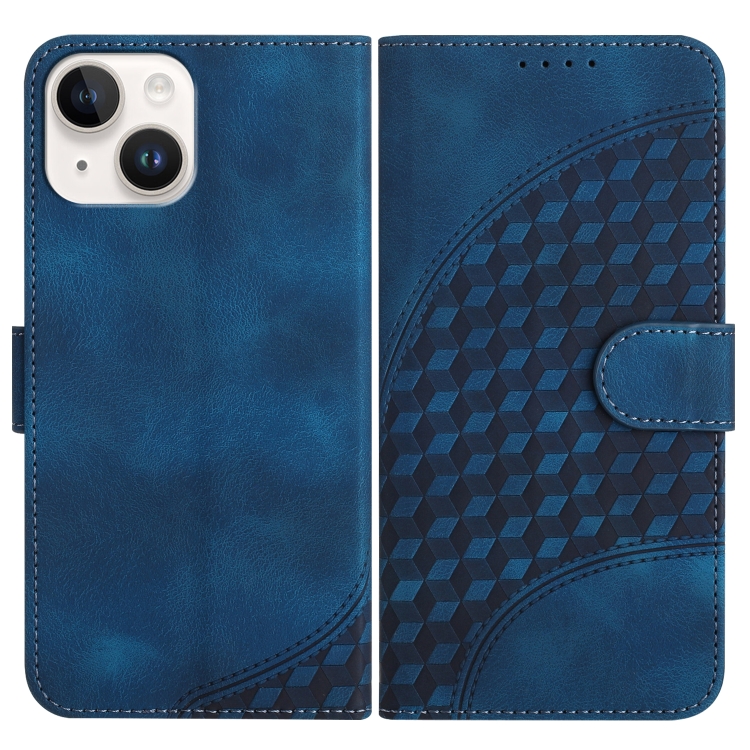 

For iPhone 14 YX0060 Elephant Head Embossed Phone Leather Case with Lanyard(Royal Blue)