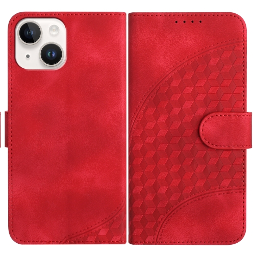 

For iPhone 14 YX0060 Elephant Head Embossed Phone Leather Case with Lanyard(Red)