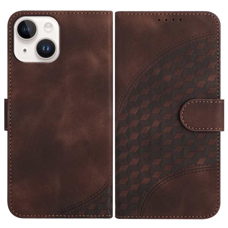 

For iPhone 14 YX0060 Elephant Head Embossed Phone Leather Case with Lanyard(Coffee)