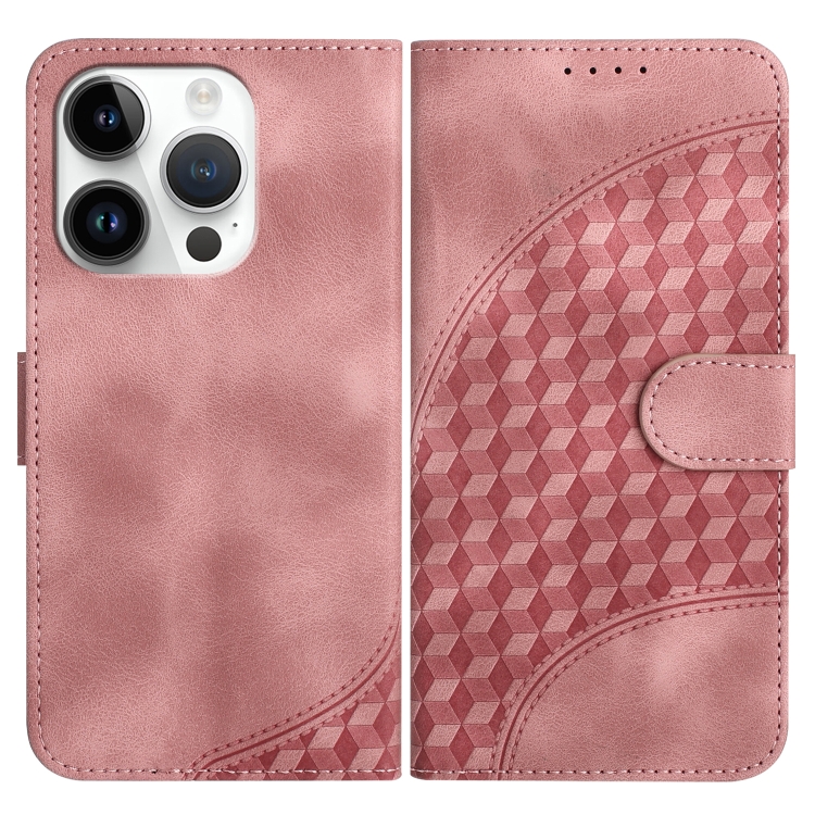 

For iPhone 14 Pro YX0060 Elephant Head Embossed Phone Leather Case with Lanyard(Pink)