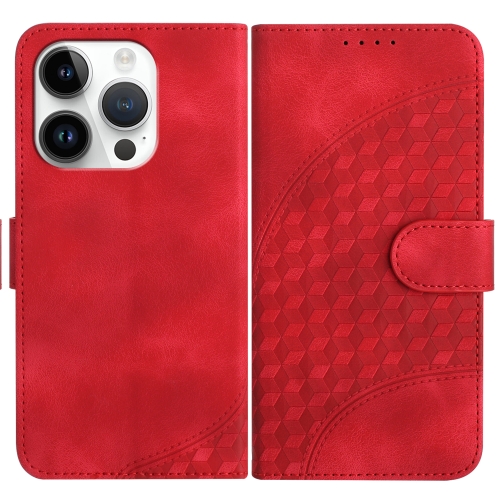 

For iPhone 14 Pro YX0060 Elephant Head Embossed Phone Leather Case with Lanyard(Red)