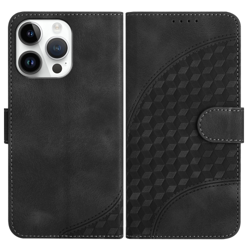 

For iPhone 14 Pro Max YX0060 Elephant Head Embossed Phone Leather Case with Lanyard(Black)