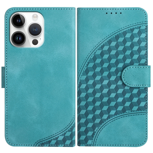 

For iPhone 14 Pro Max YX0060 Elephant Head Embossed Phone Leather Case with Lanyard(Light Blue)