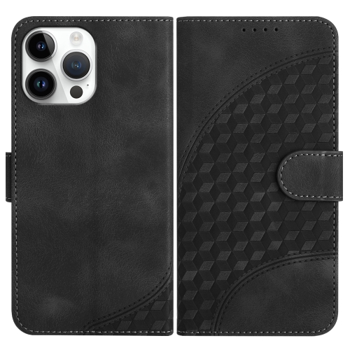 

For iPhone 13 Pro Max YX0060 Elephant Head Embossed Phone Leather Case with Lanyard(Black)