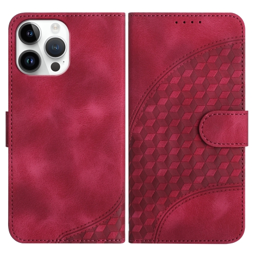 

For iPhone 13 Pro Max YX0060 Elephant Head Embossed Phone Leather Case with Lanyard(Rose Red)