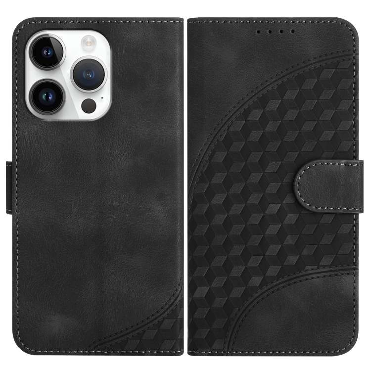 

For iPhone 13 Pro YX0060 Elephant Head Embossed Phone Leather Case with Lanyard(Black)