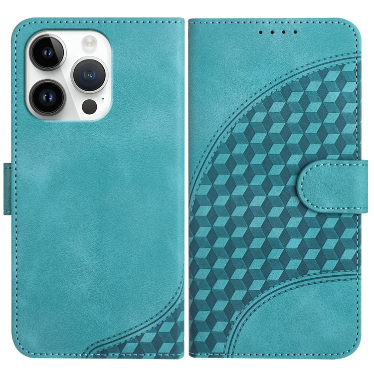 

For iPhone 13 Pro YX0060 Elephant Head Embossed Phone Leather Case with Lanyard(Light Blue)
