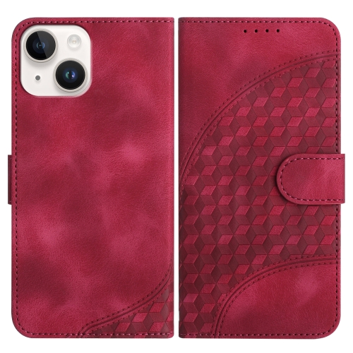 

For iPhone 13 YX0060 Elephant Head Embossed Phone Leather Case with Lanyard(Rose Red)
