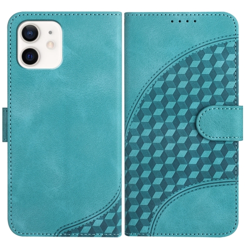

For iPhone 12/12 Pro YX0060 Elephant Head Embossed Phone Leather Case with Lanyard(Light Blue)