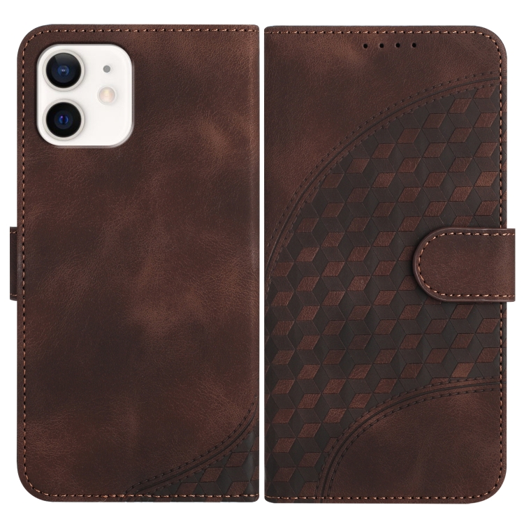 

For iPhone 12/12 Pro YX0060 Elephant Head Embossed Phone Leather Case with Lanyard(Coffee)