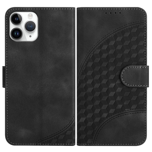

For iPhone 11 Pro YX0060 Elephant Head Embossed Phone Leather Case with Lanyard(Black)
