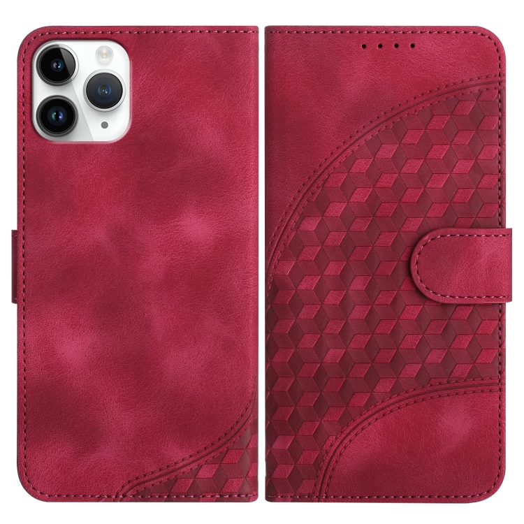 

For iPhone 11 Pro YX0060 Elephant Head Embossed Phone Leather Case with Lanyard(Rose Red)