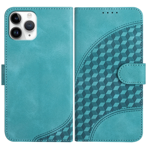 

For iPhone 11 Pro YX0060 Elephant Head Embossed Phone Leather Case with Lanyard(Light Blue)