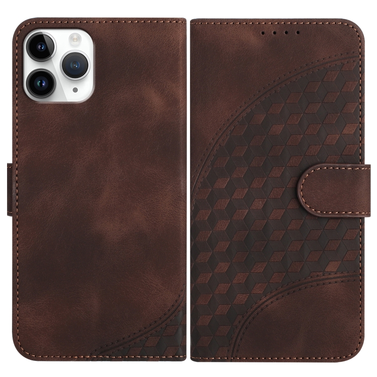

For iPhone 11 Pro YX0060 Elephant Head Embossed Phone Leather Case with Lanyard(Coffee)