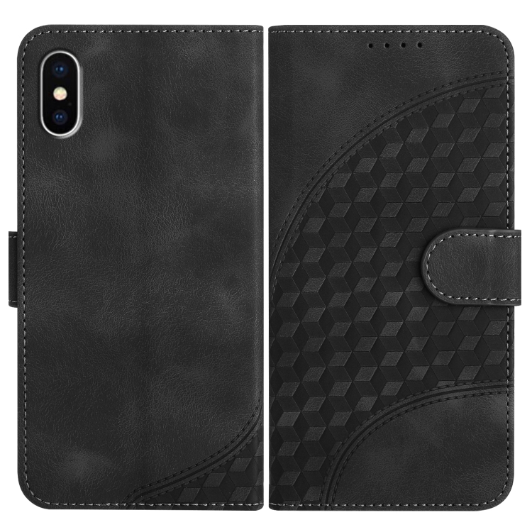 

For iPhone XS / X YX0060 Elephant Head Embossed Phone Leather Case with Lanyard(Black)