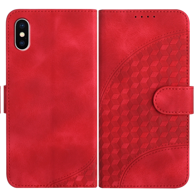 

For iPhone XS / X YX0060 Elephant Head Embossed Phone Leather Case with Lanyard(Red)