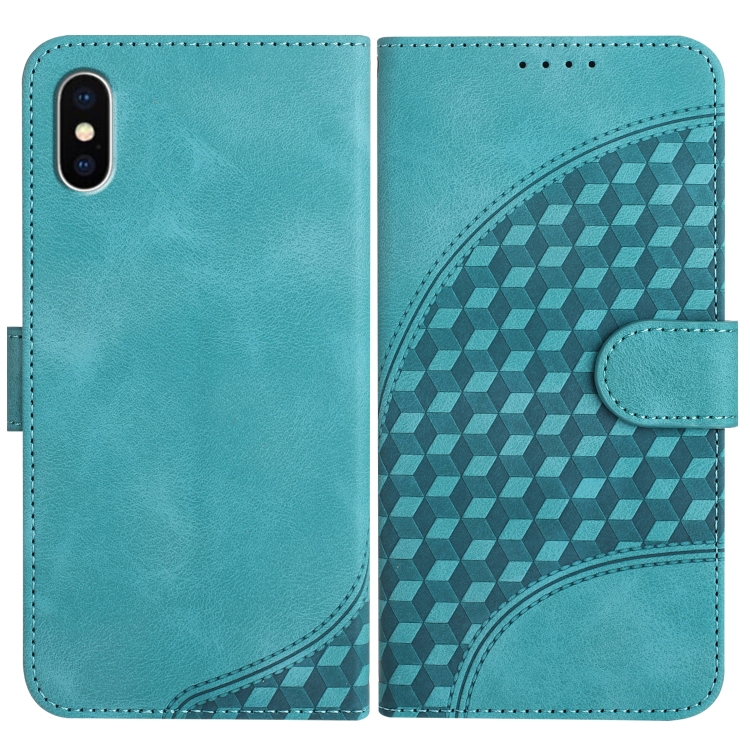 

For iPhone XS / X YX0060 Elephant Head Embossed Phone Leather Case with Lanyard(Light Blue)