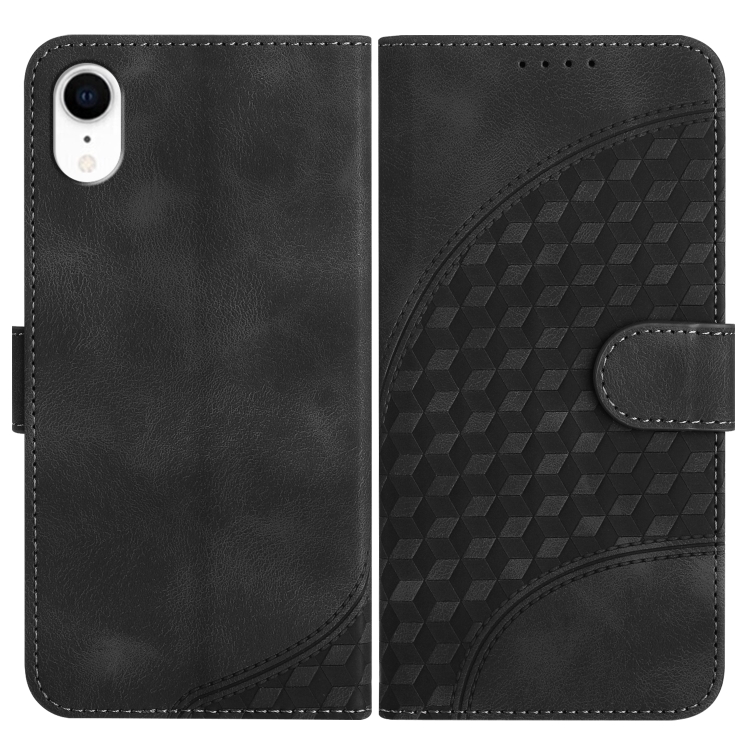 

For iPhone XR YX0060 Elephant Head Embossed Phone Leather Case with Lanyard(Black)