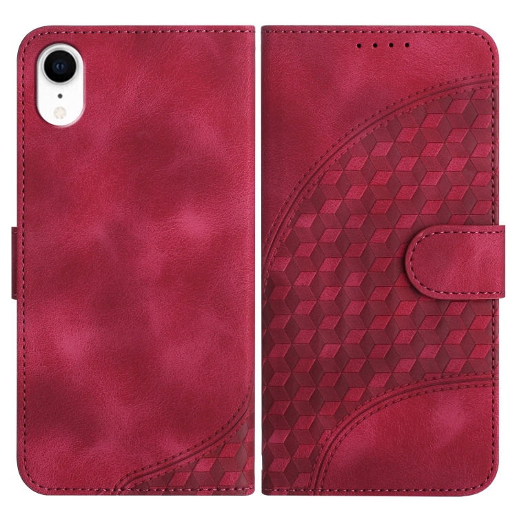 

For iPhone XR YX0060 Elephant Head Embossed Phone Leather Case with Lanyard(Rose Red)