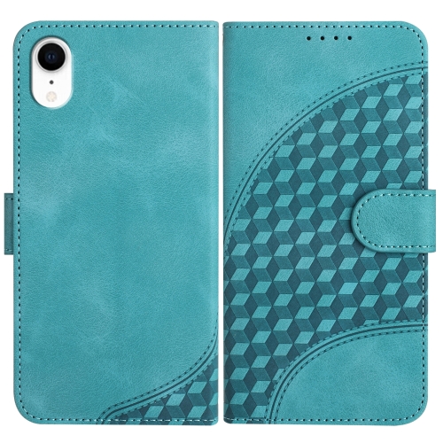 

For iPhone XR YX0060 Elephant Head Embossed Phone Leather Case with Lanyard(Light Blue)