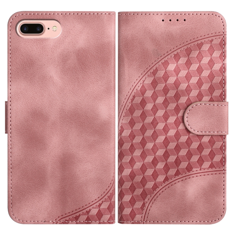 

For iPhone 8 Plus / 7 Plus YX0060 Elephant Head Embossed Phone Leather Case with Lanyard(Pink)
